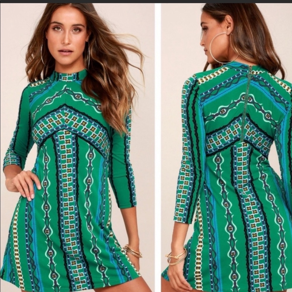 SOLD✨Free People Green Combo Stella mini dress